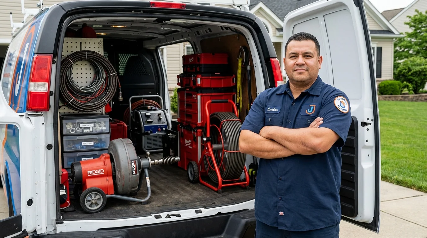 Professional drain cleaning equipment and Johns Plumbing LLC plumber in Reynoldsville