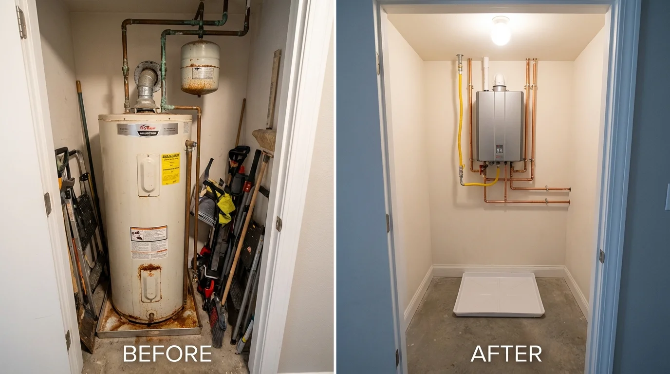 Tank water heater versus wall-mounted tankless unit comparison for Reynoldsville, PA homeowners
