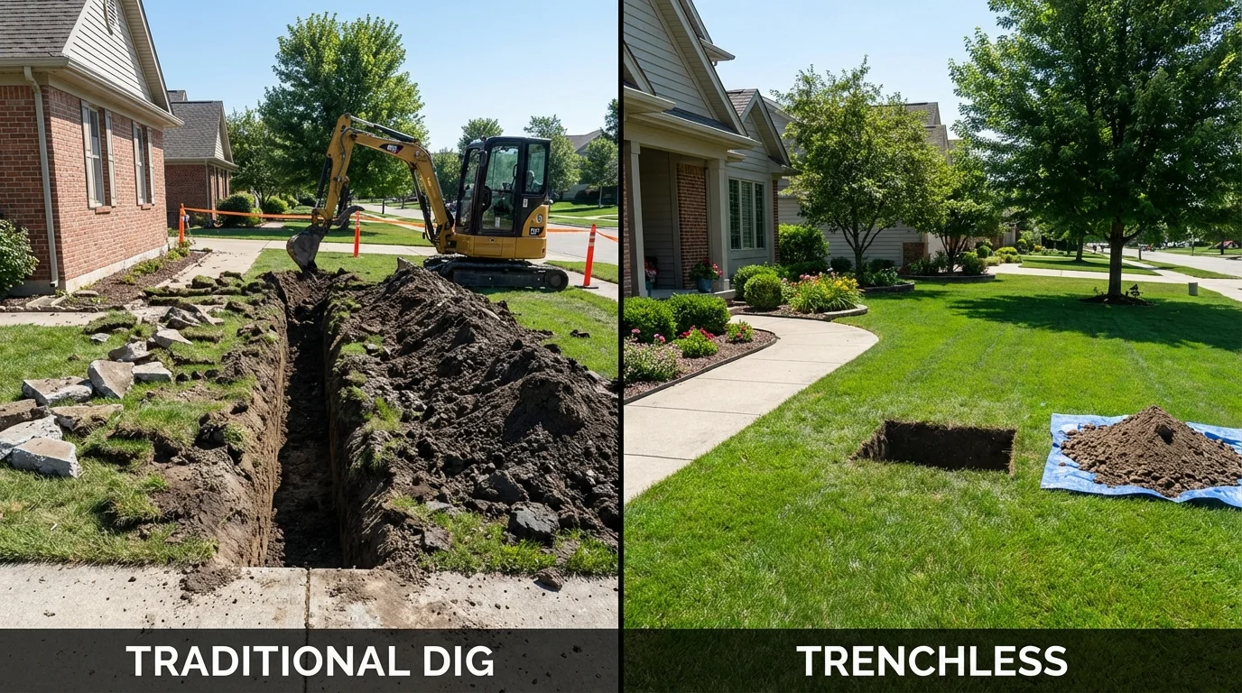 Trenchless sewer repair with minimal yard damage versus traditional excavation in Reynoldsville, PA